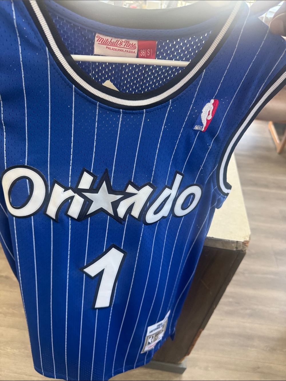 Mitchell & Ness Orlando Blue Pinstripe Penny HardawayThrowback Jersey